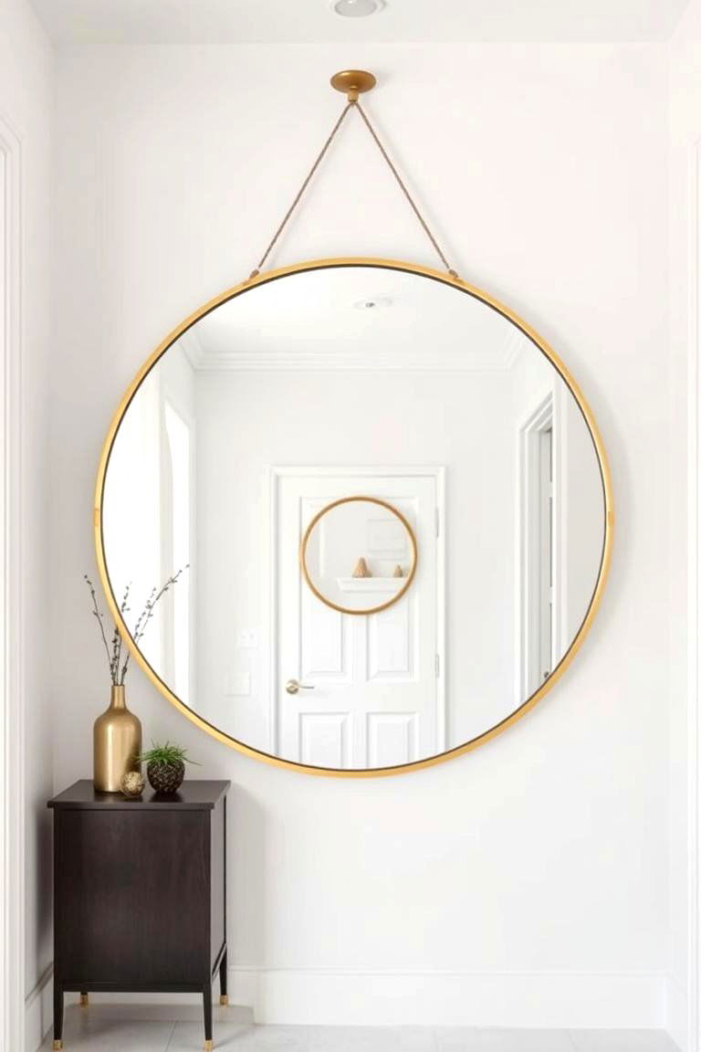 Frameless Round Mirror with Gold Accents - 24 Entryway Mirror Ideas
