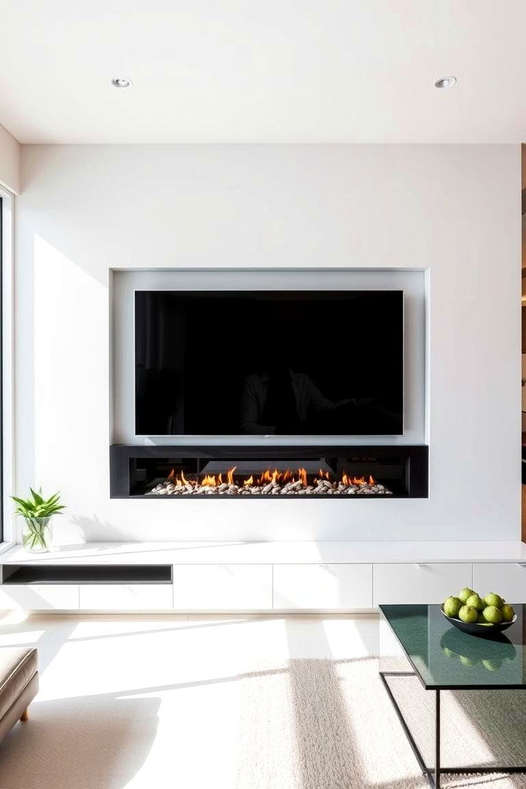 Frameless TV and Fireplace Integration - 24 Tv Over Fireplace Ideas