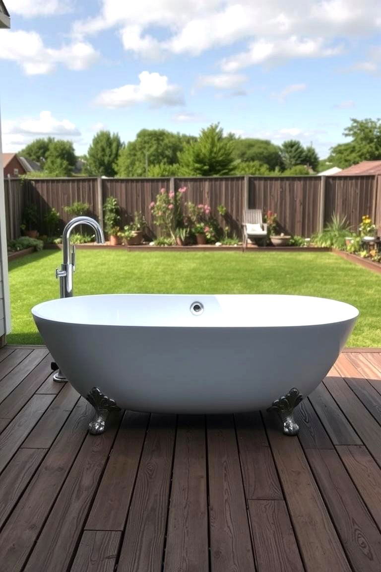 Freestanding Bathtub on a Wooden Deck - 24 Outdoor Bathroom Ideas
