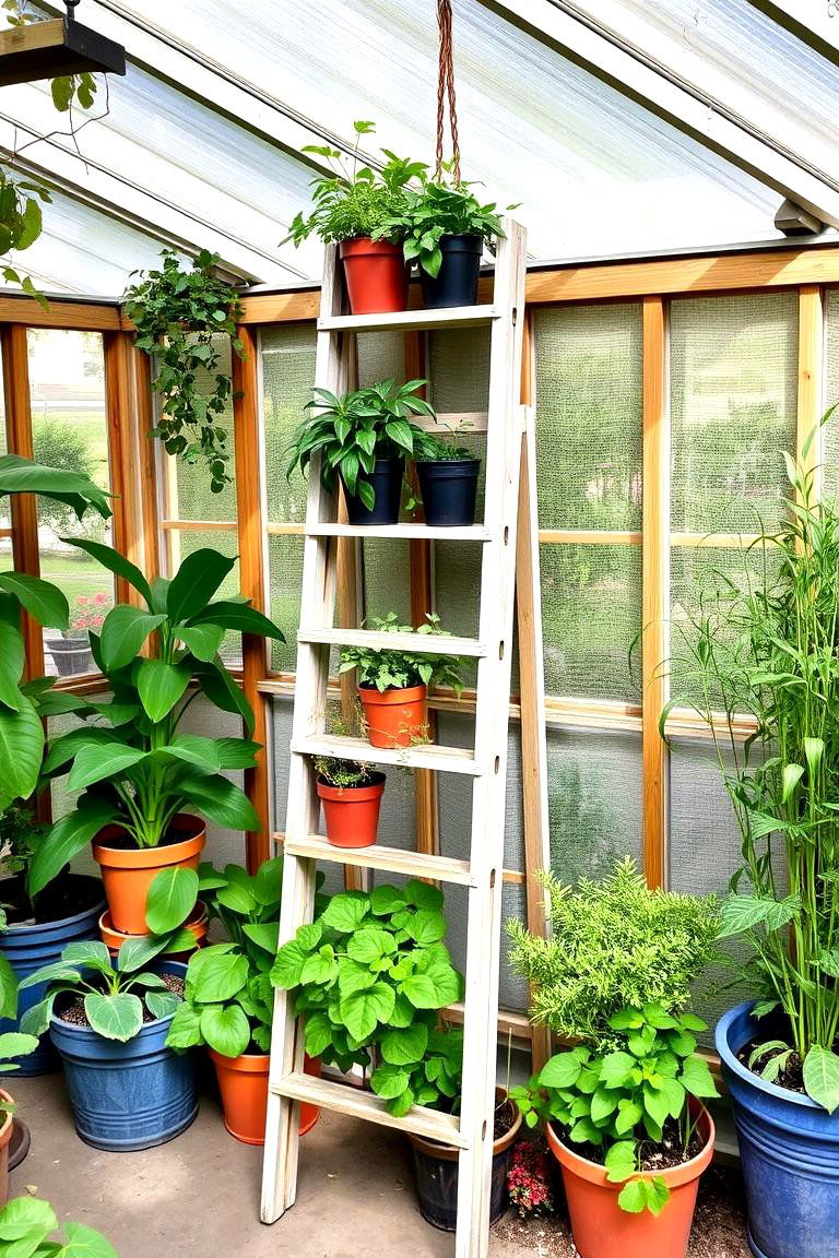 Freestanding Shelf Ladders - 24 Greenhouse Shelving Ideas