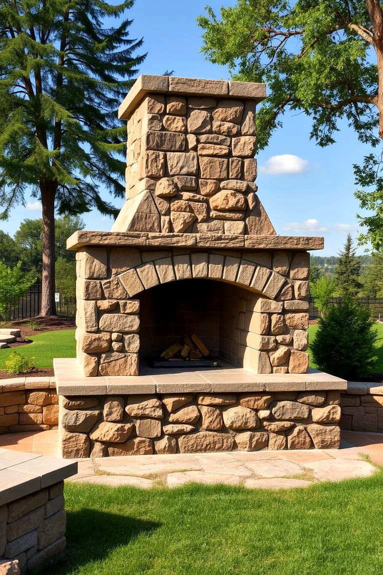 Freestanding Stone Fireplace - 24 Rustic Outdoor Fireplace Ideas