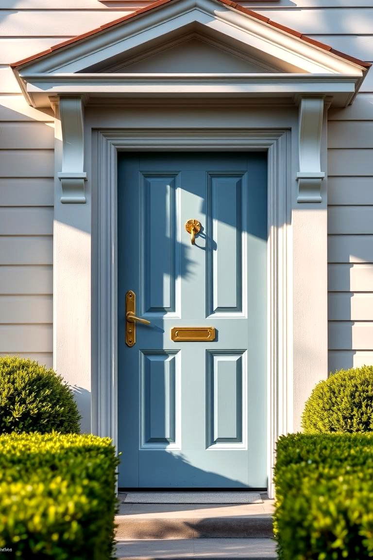 French Blue Door with Elegant Hardware - 24 Grey House With Blue Door Ideas