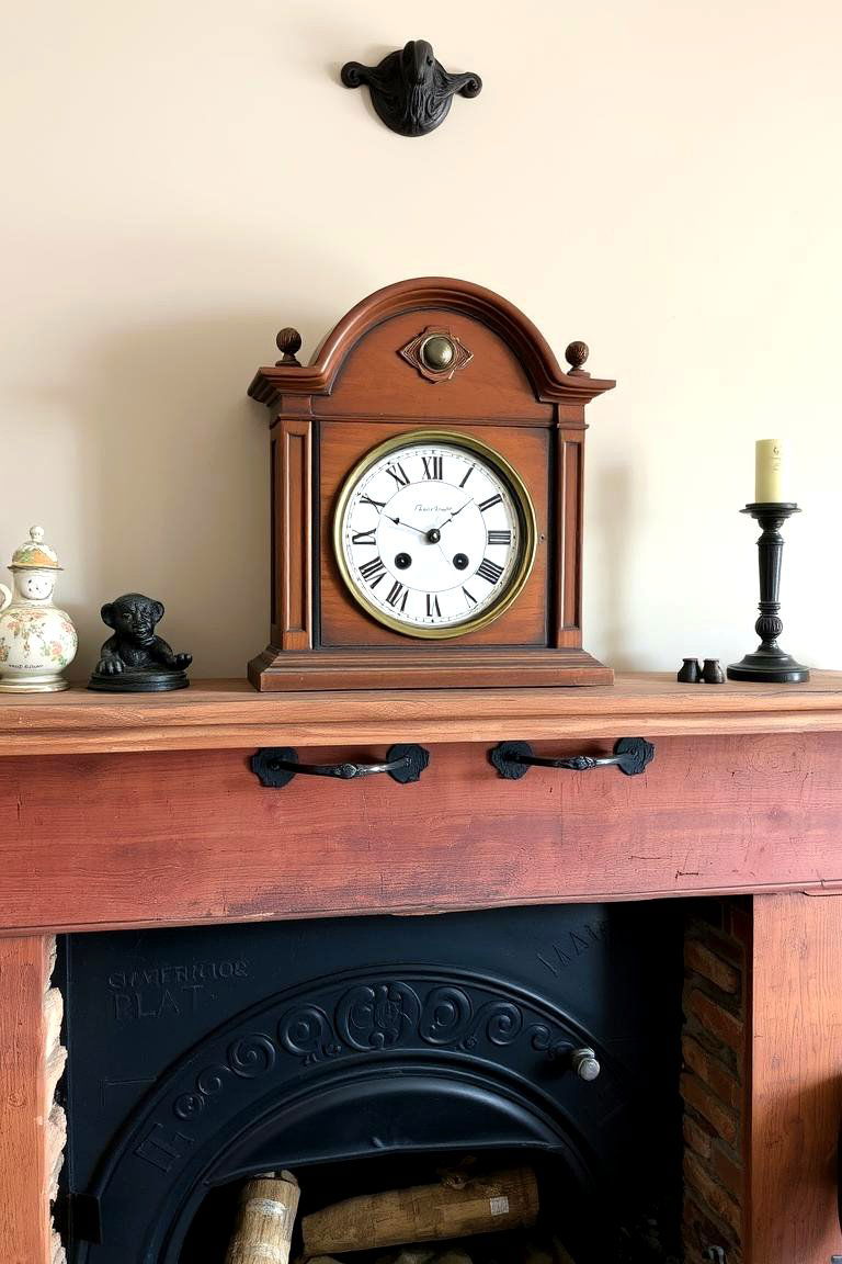 French Country Fireplace with Vintage Mantel Clock - 24 French Country Fireplace Ideas