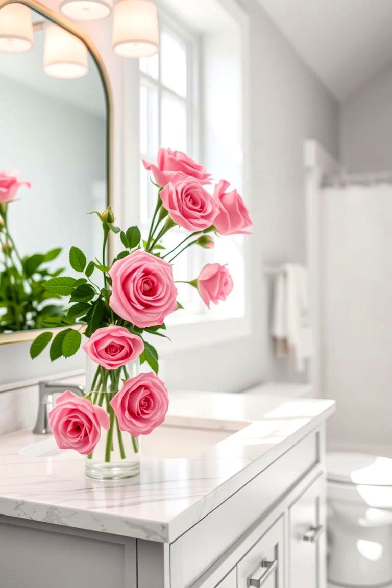 Fresh Flowers Display - 24 Romantic Bathroom Ideas