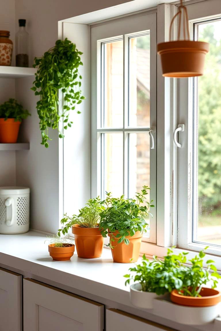 Fresh Herbs in Terracotta Pots - 24 Rustic White Kitchen Ideas