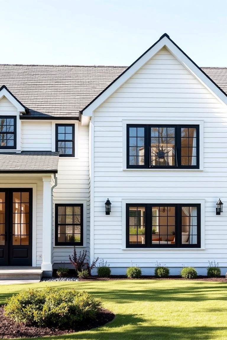 Fresh and Airy Interiors - 24 White Farmhouse With Black Windows Ideas