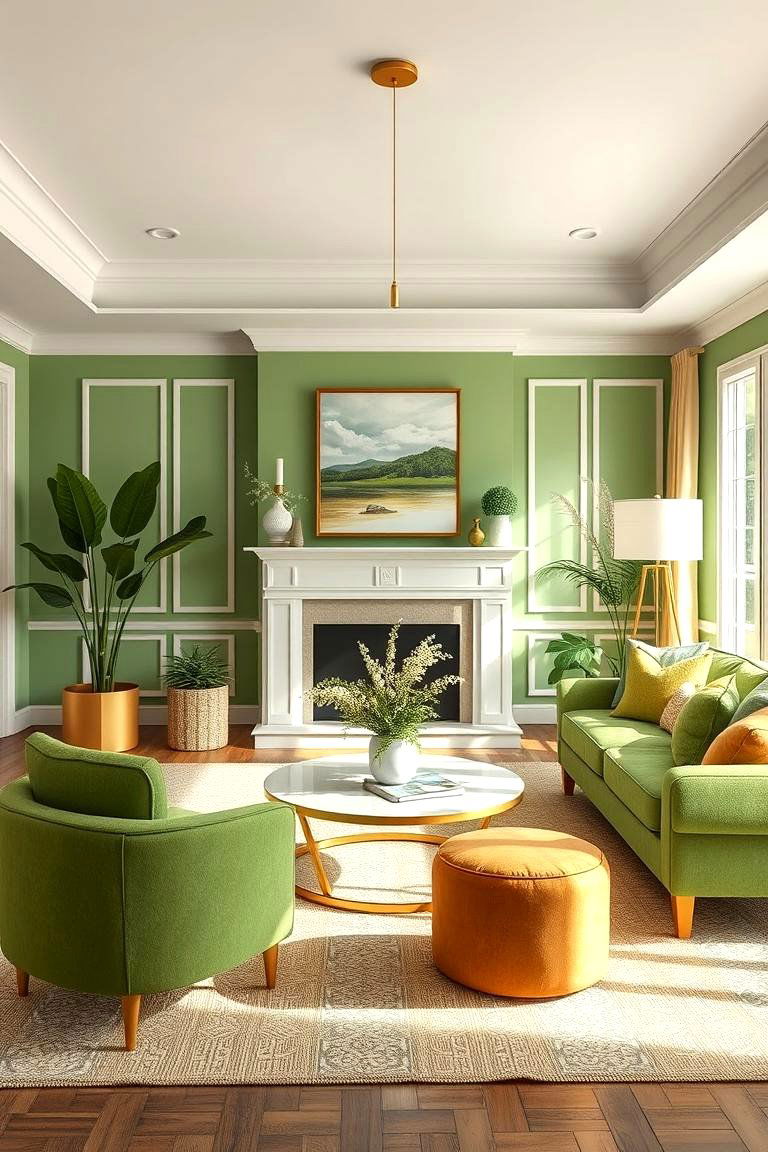 Fresh and Inviting with Lively Green and Soft Gold - 24 Green and Gold Living Room Ideas