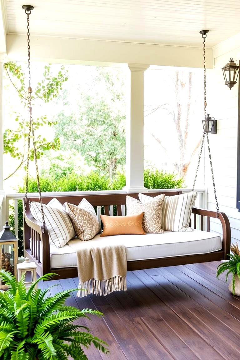 Front Porch with Swing Bed - 24 Front Porch Deck Ideas