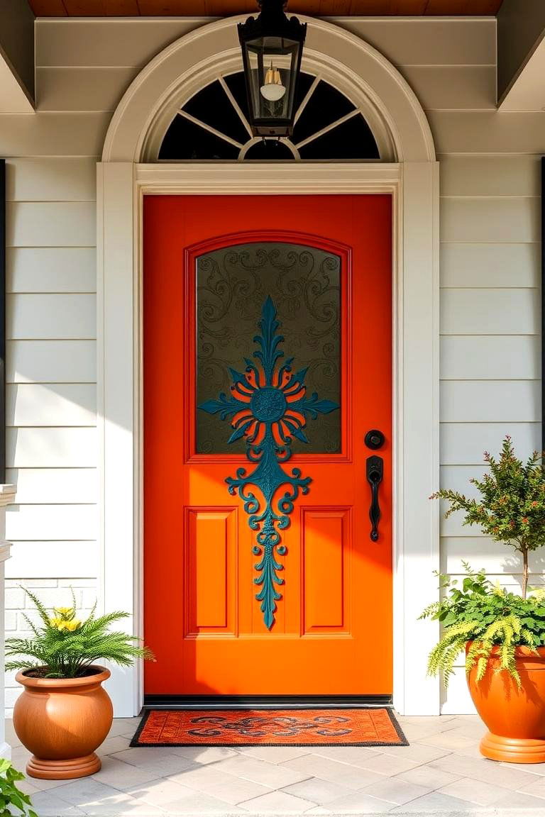 Front Porch with a Custom Door - 24 Barndominium Front Porch Ideas