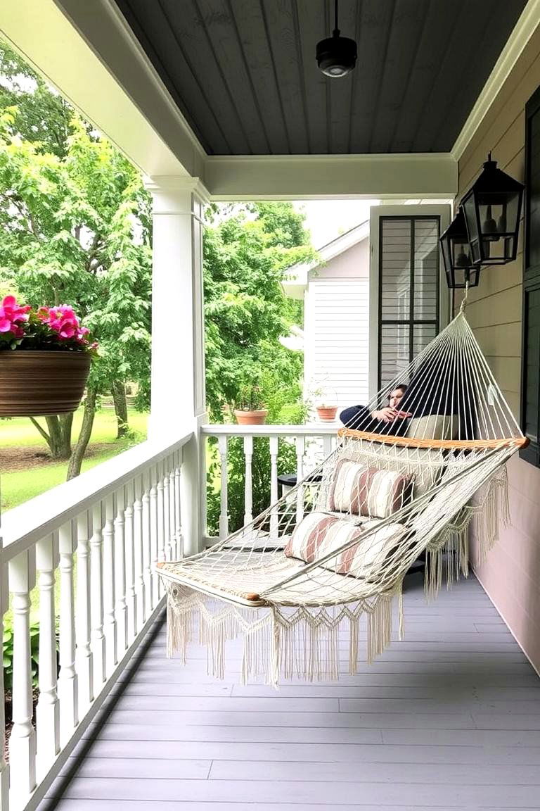 Front Porch with a Hammock - 24 Barndominium Front Porch Ideas