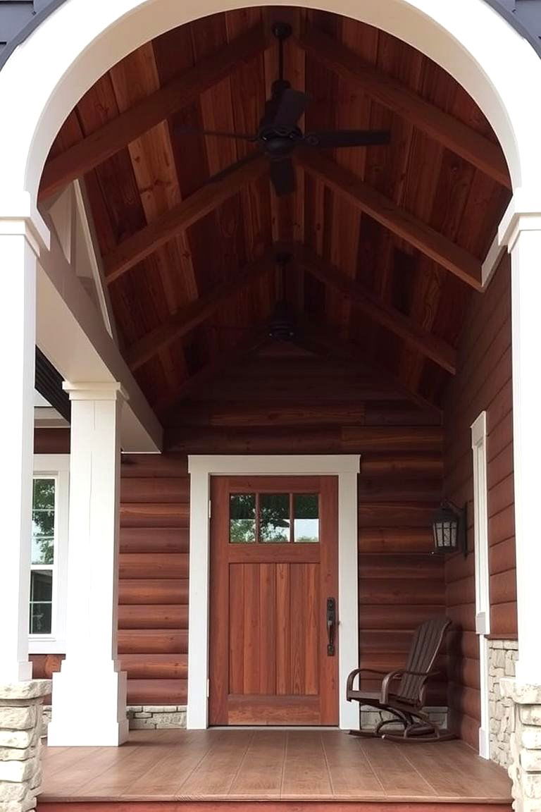 Front Porch with a Reclaimed Wood Ceiling - 24 Barndominium Front Porch Ideas