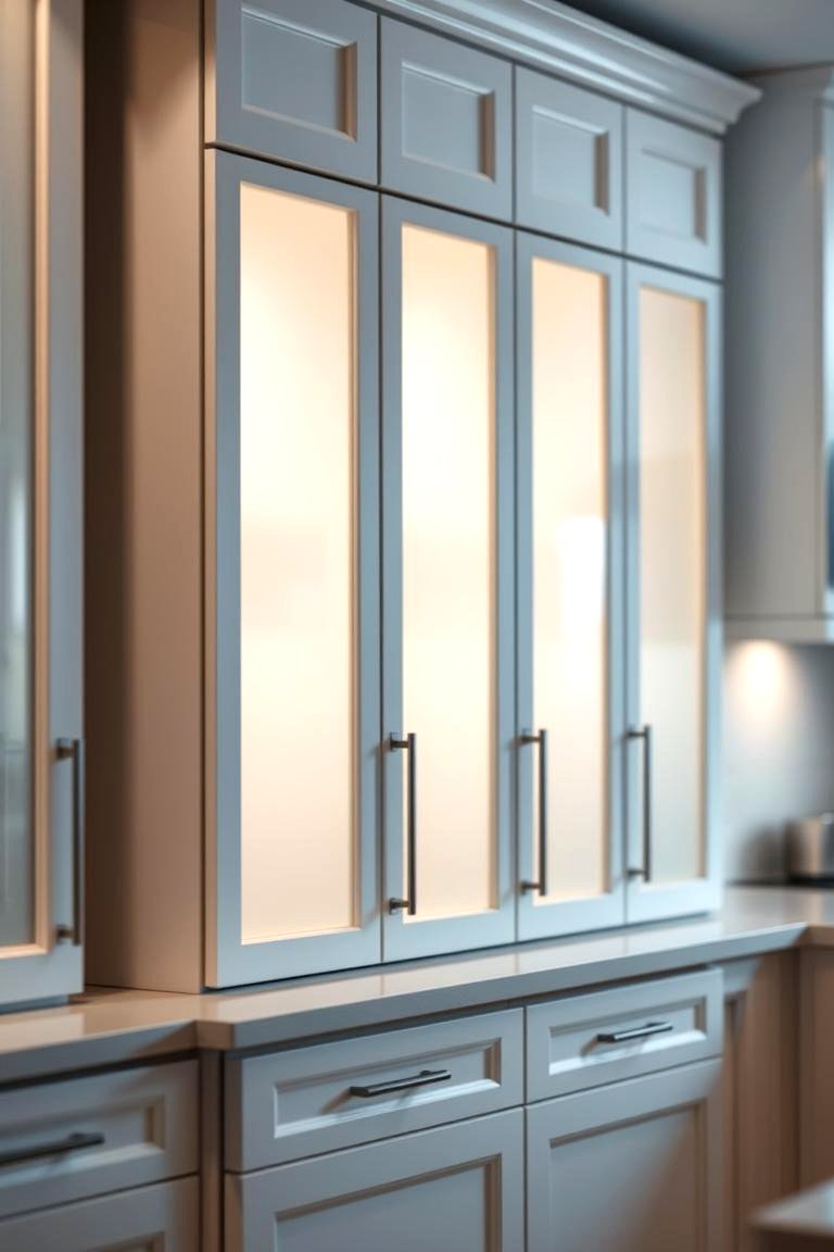 Frosted Glass Accent - 24 White Cabinet Kitchen Backsplash Ideas