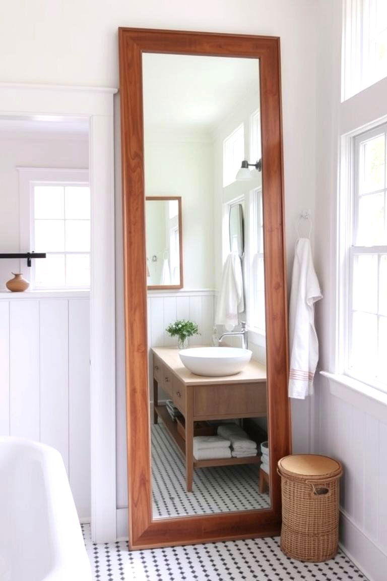 Full Length Leaning Mirror - 24 Farmhouse Bathroom Mirrors Ideas