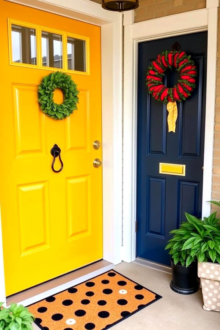 Fun and Quirky with Polka Dot Details - 24 Mustard Yellow Front Door Ideas