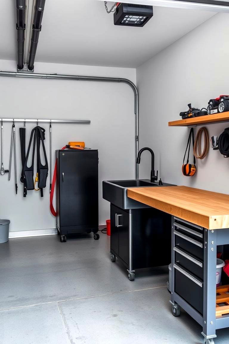 Functional Black Utility Sink and Workbench - 24 Black Garage Ideas