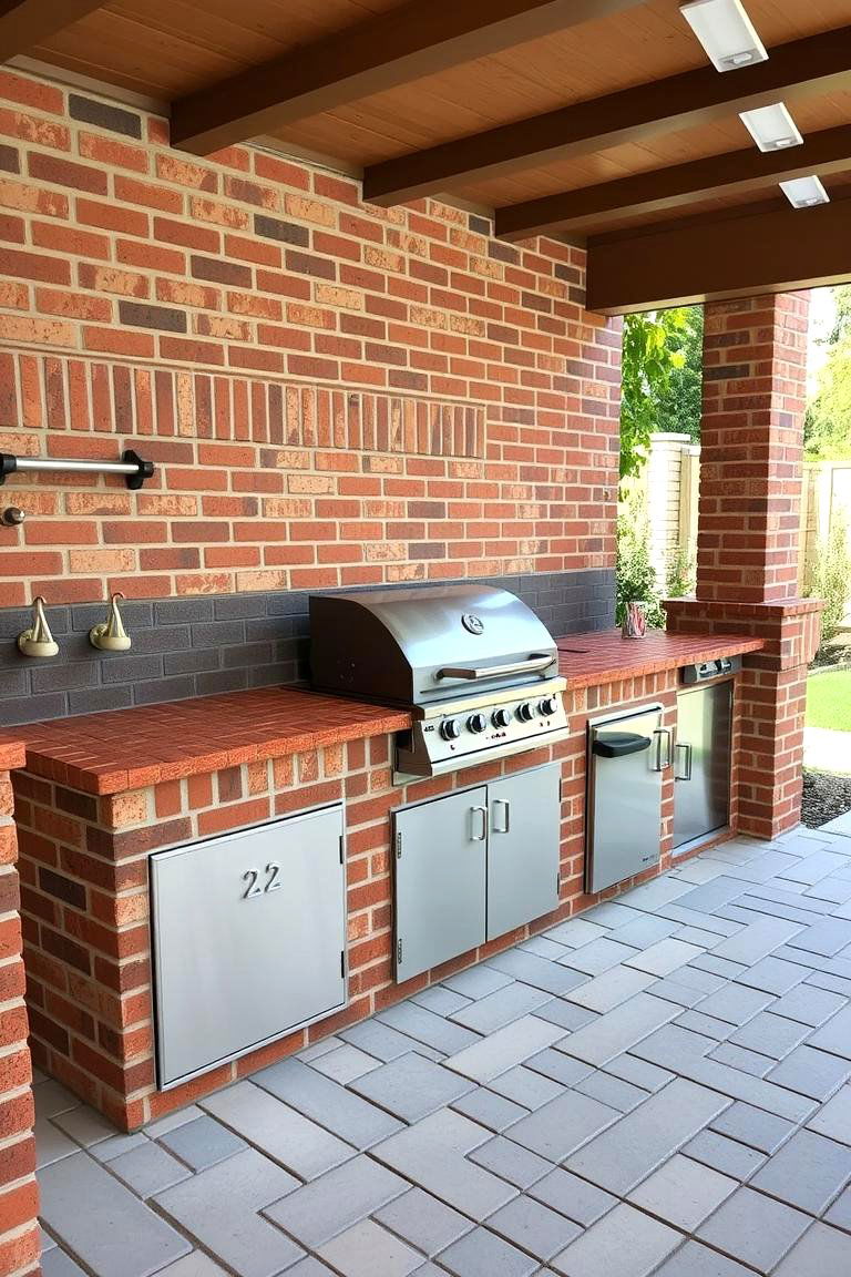 Functional Brick Outdoor Kitchen - 24 Brick Landscaping Ideas
