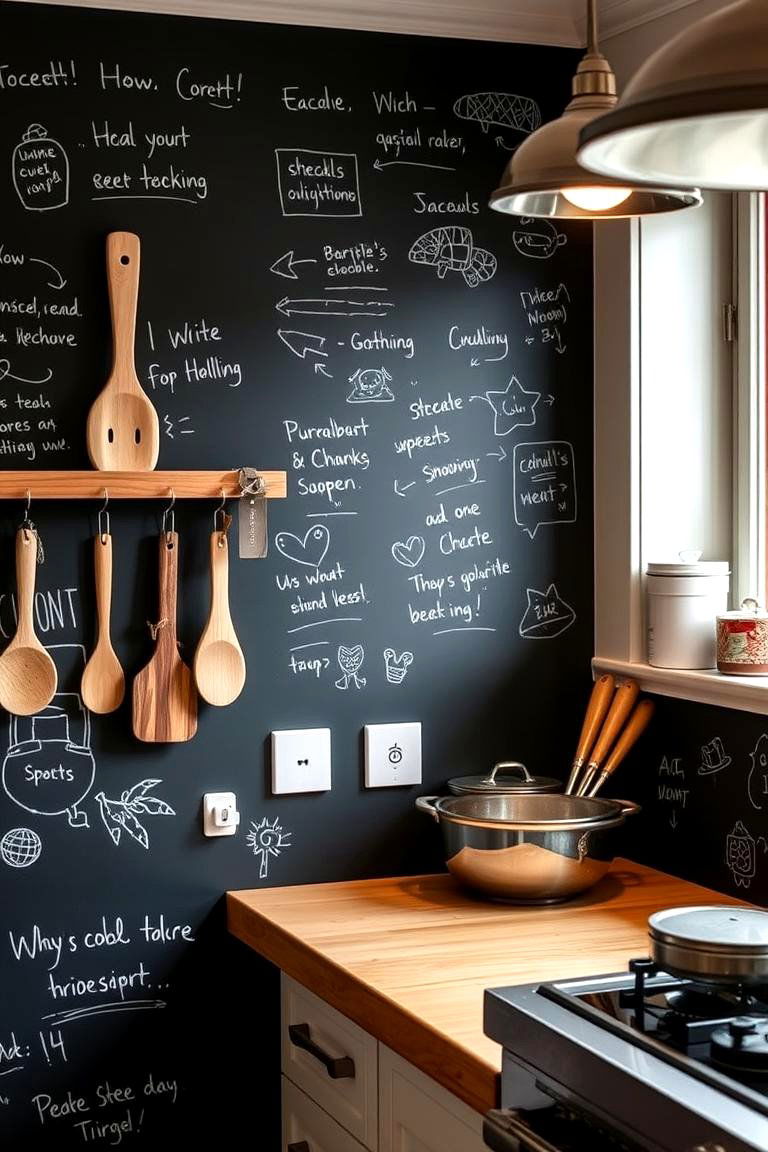 Functional Chalkboard Effect Surface - 24 Kitchen Wallpaper Ideas