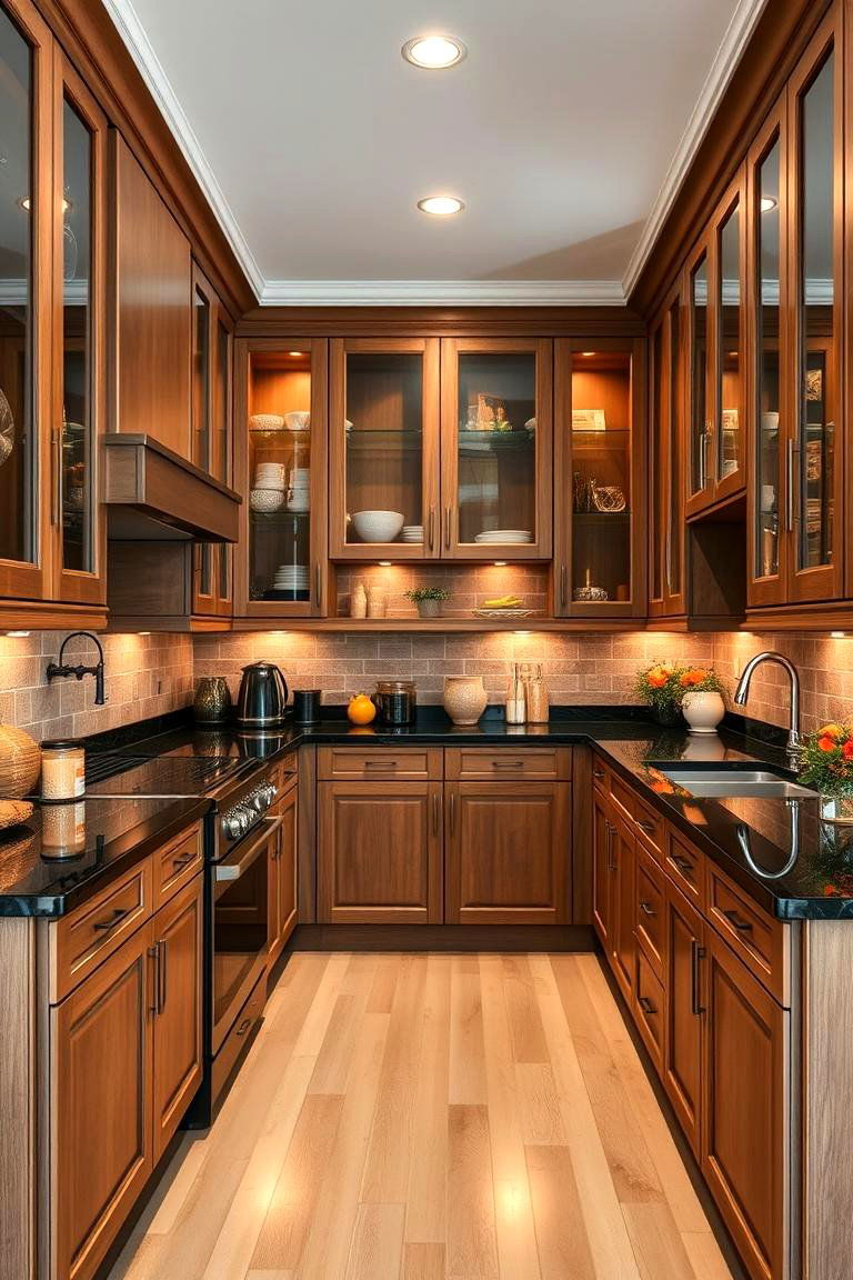 Functional Elegance - 24 kitchen with brown cabinets and black countertops ideas