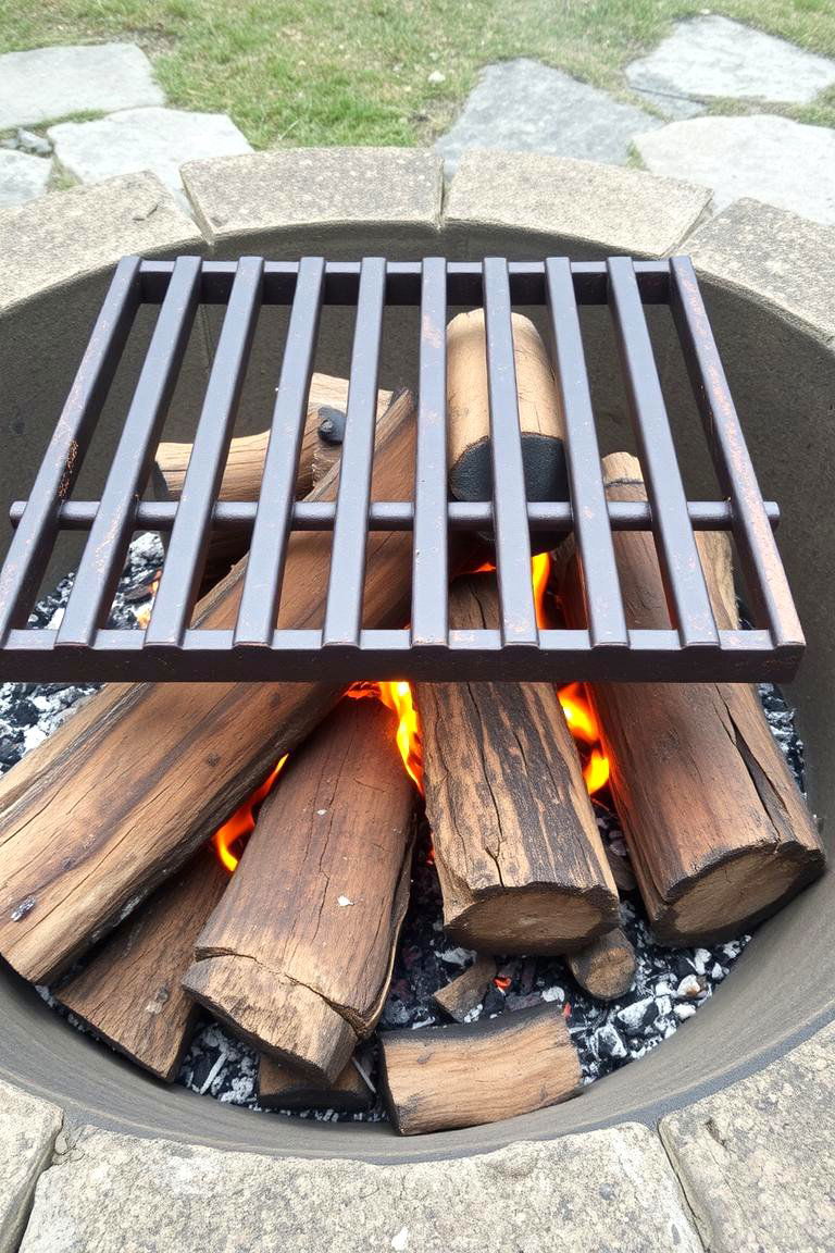 Functional Fire Pit with a Rustic Metal Grate - 24 Rustic Fire Pit Ideas