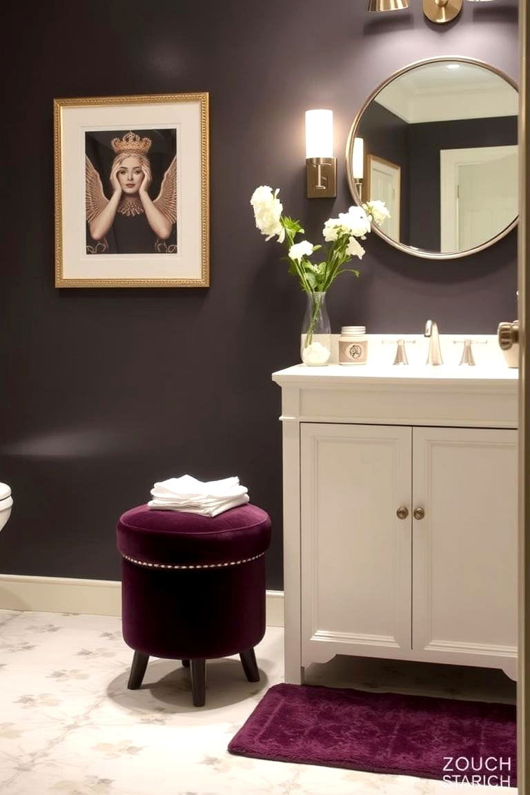 Functional Flair A Purple Stool or Bench - 24 Purple Bathroom Ideas