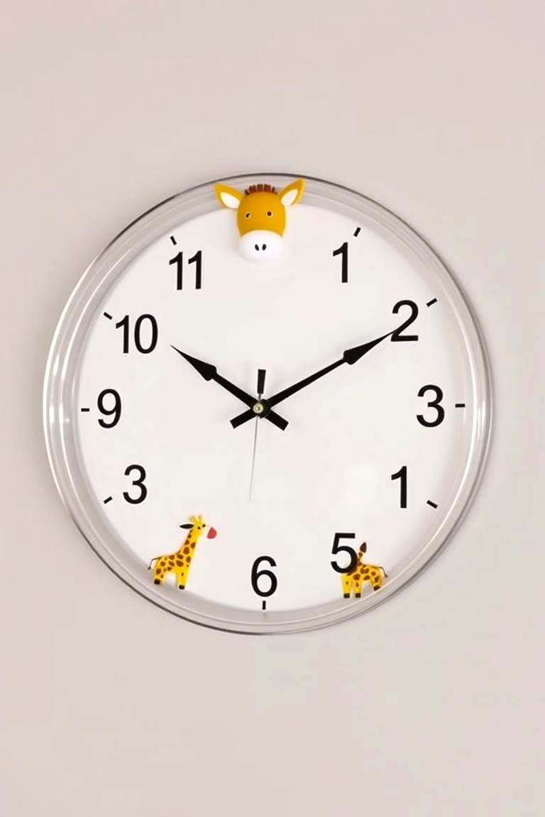 Functional Giraffe Themed Wall Clock - 24 Giraffe Nursery Ideas