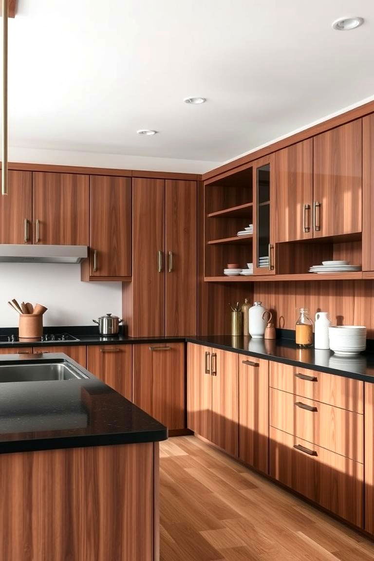 Functional Layout - 24 kitchen with brown cabinets and black countertops ideas