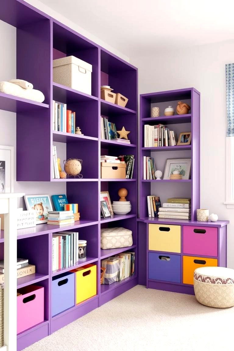 Functional Purple Shelving - 24 Purple Nursery Ideas