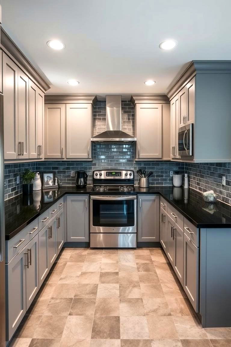 Functional Space Optimization - 24 Kitchen With Gray Cabinets And Black Countertops Ideas
