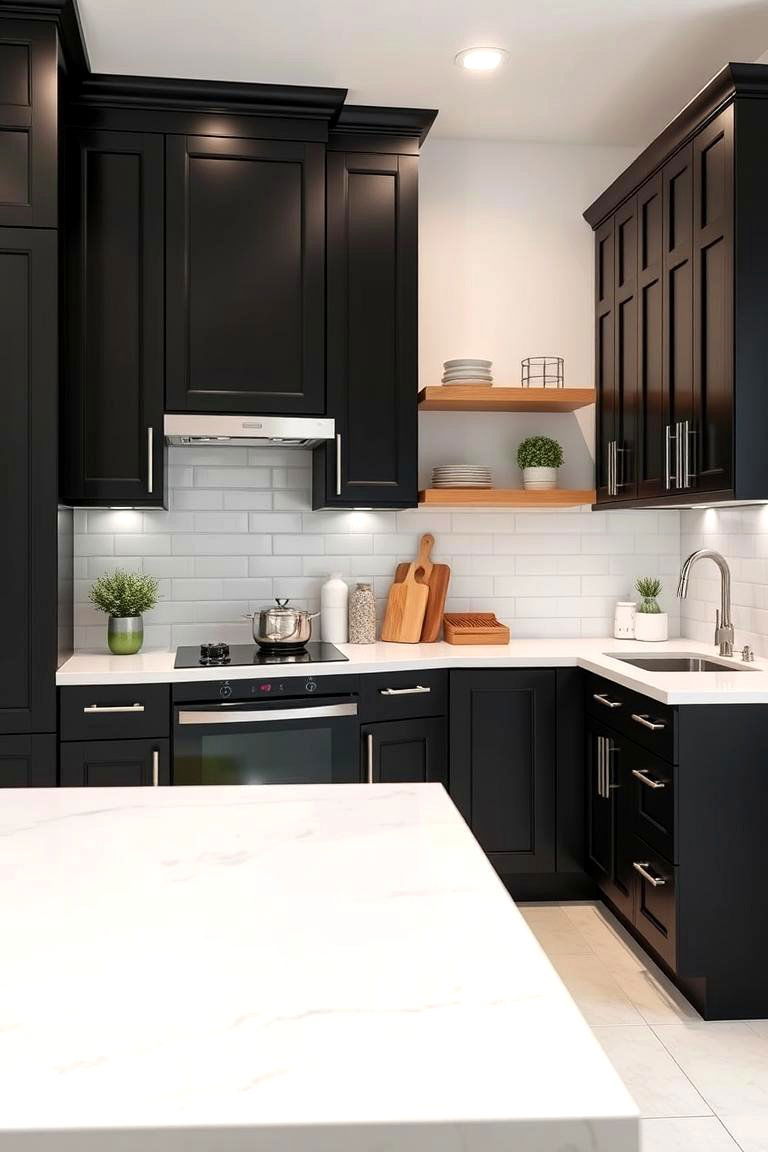 Functional Space Optimization - 24 Black Kitchen Cabinets With White Countertops