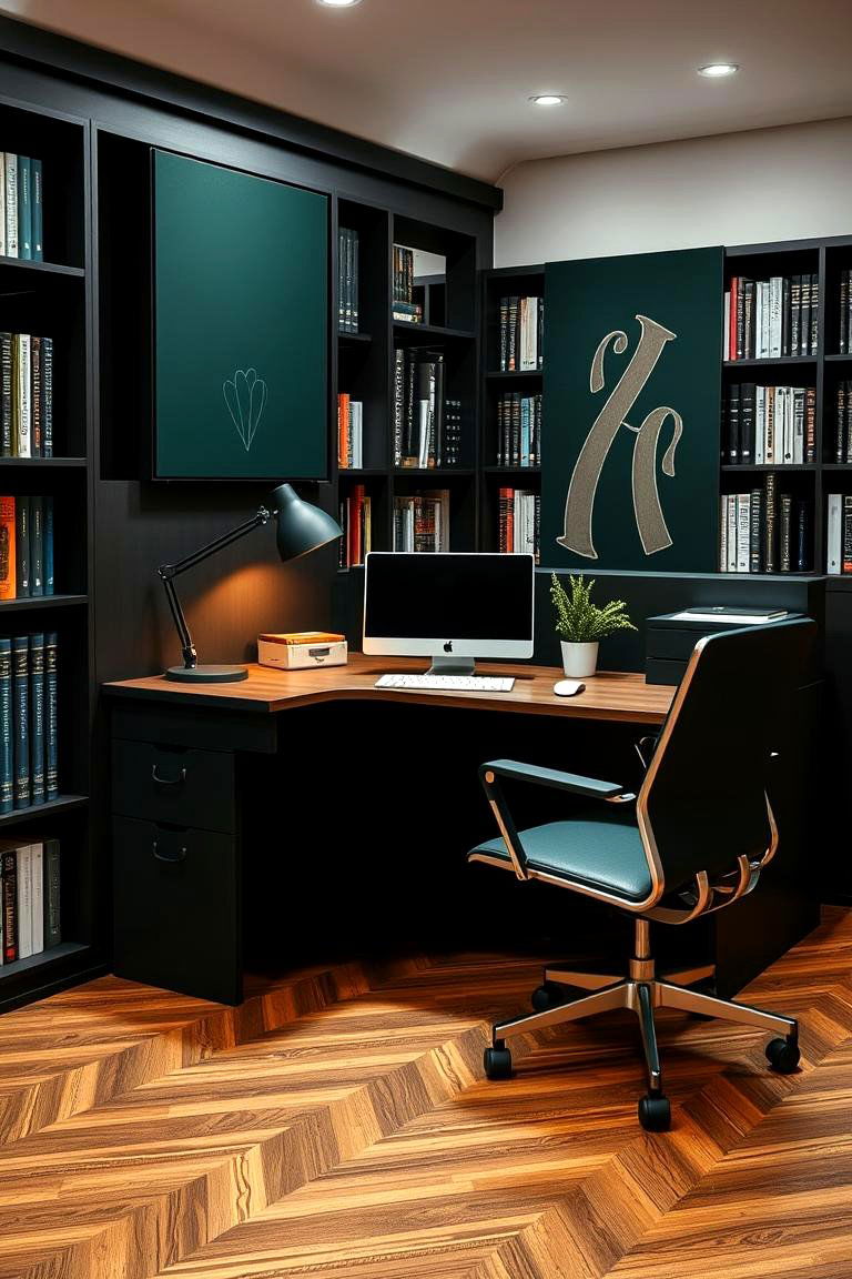 Functional Study Desk Setup - 24 Dark Green Home Library Ideas and Inspiration