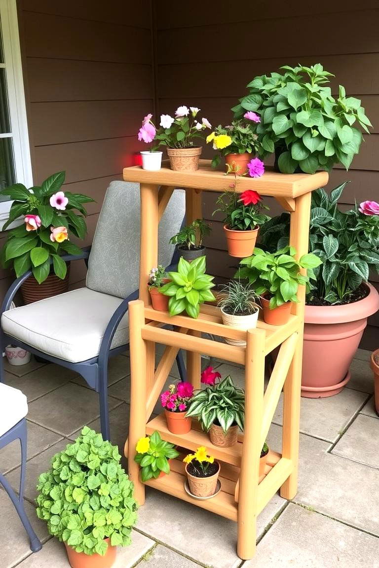 Functional Tiered Plant Stand - 24 Patio Garden Ideas