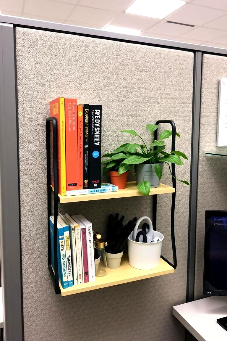 Functional Wall Shelves - 24 Cubicle Decor Ideas