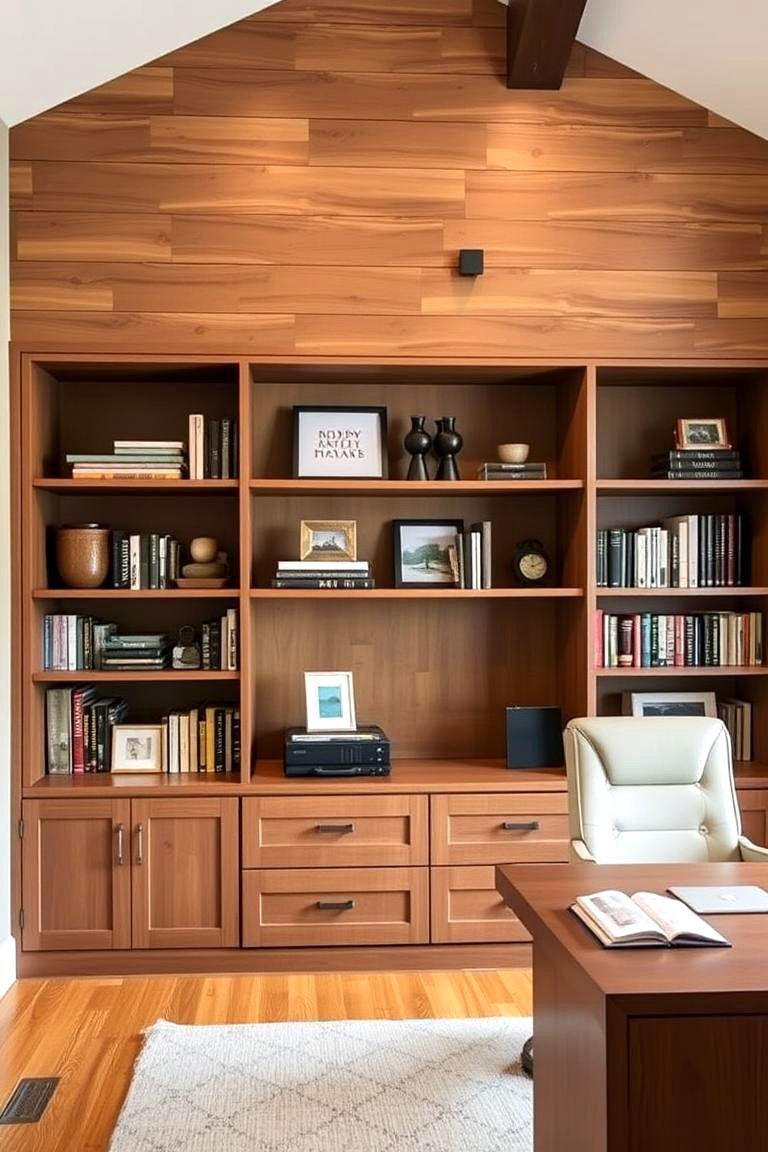 Functional Wood with Shelving - 24 Wood Accent Wall Ideas