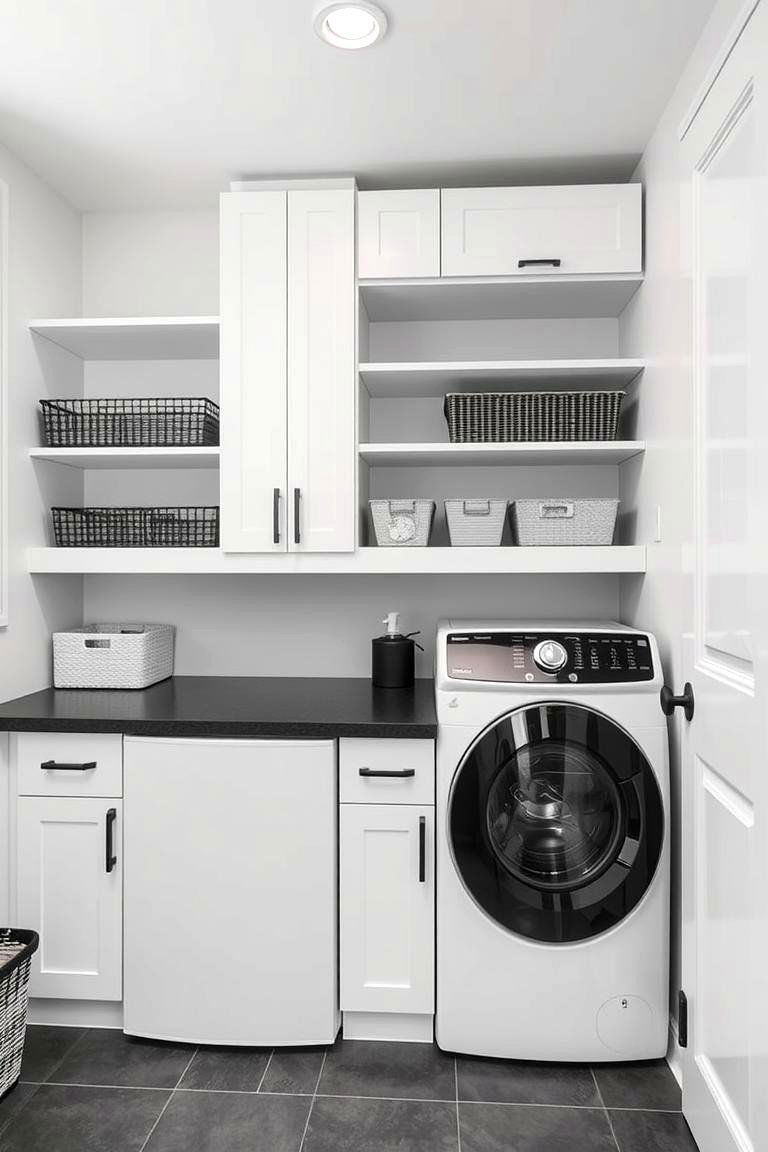 Functional and Stylish Storage Solutions - 24 Black and White Laundry Room Ideas