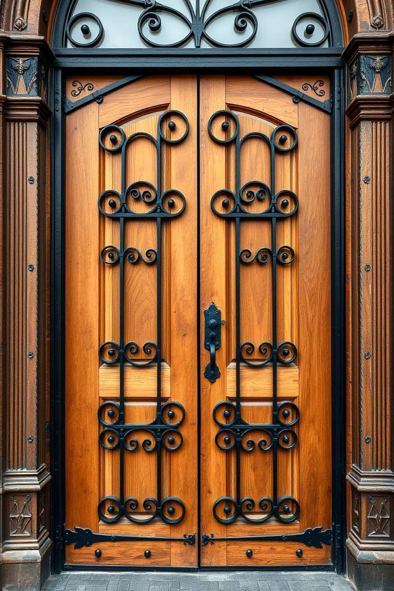 Fusion Door Iron and Wood Elegance - 24 Gothic Front Door Ideas