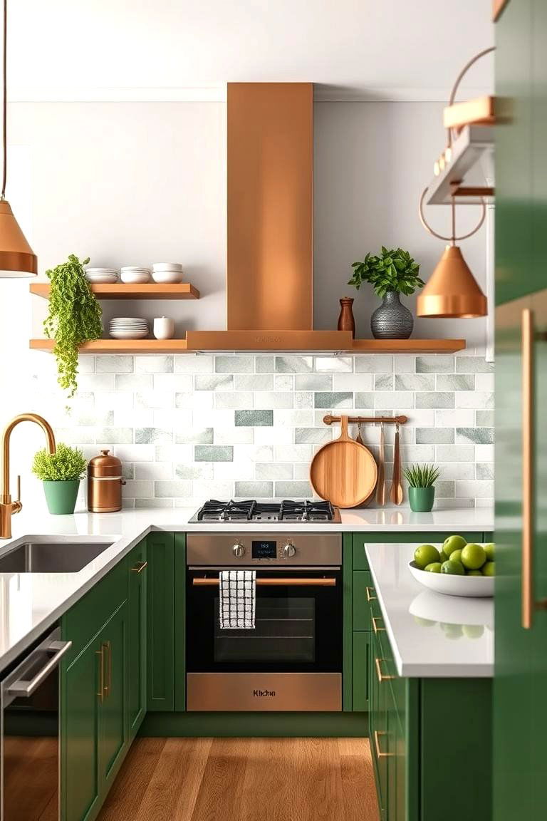 Fusion of Green and Copper for a Modern Kitchen Experience - 24 Green and Copper Kitchen Ideas
