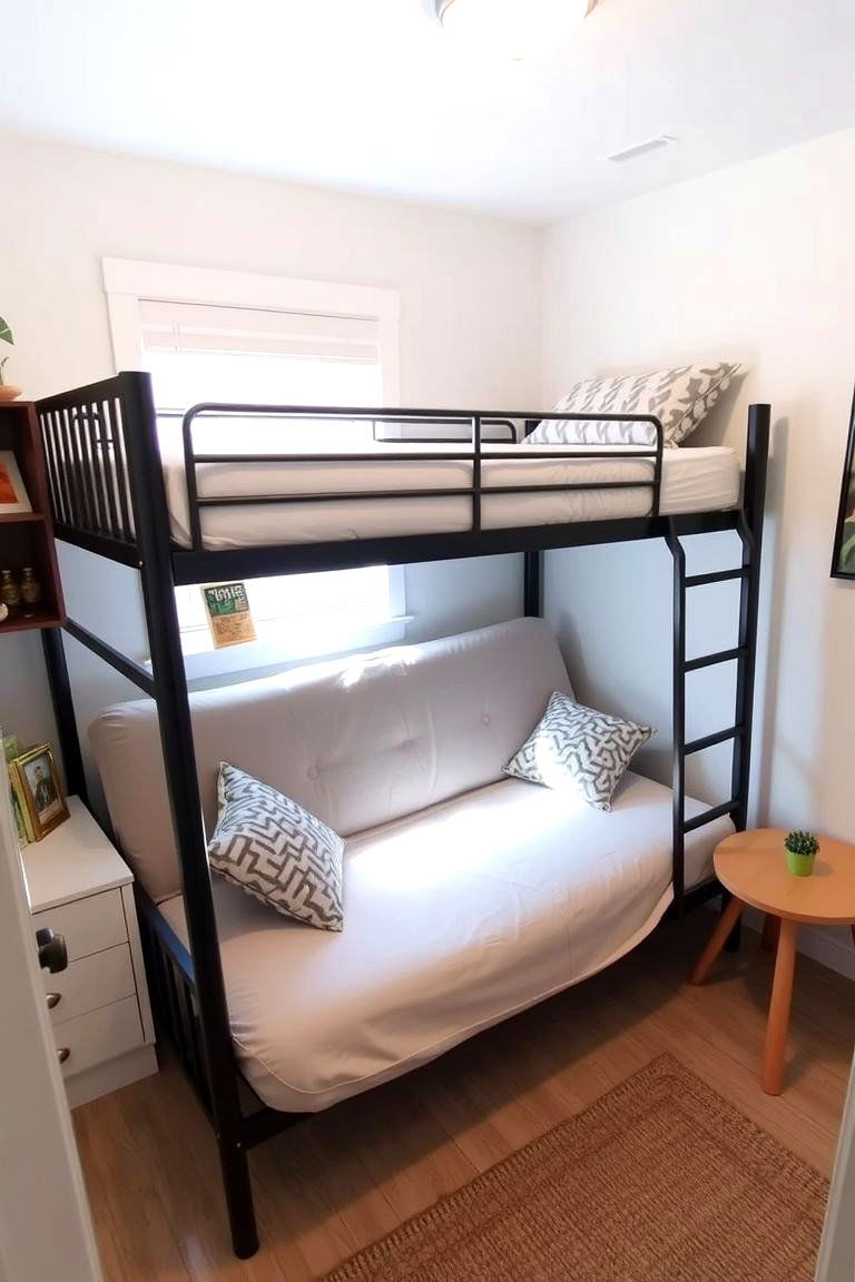 Futon and Bunk Bed Combo - 24 2 Beds in One Small Room Ideas
