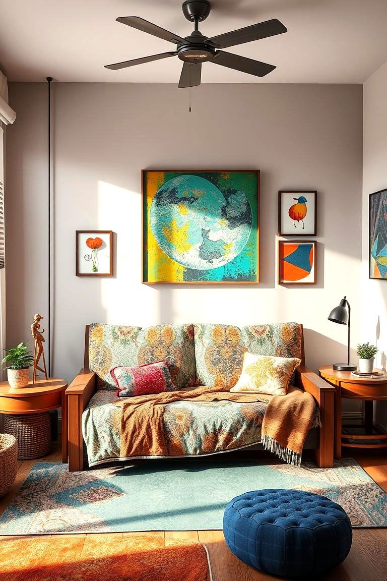 Futon with Artistic Decor - 24 Futon Bedroom Ideas