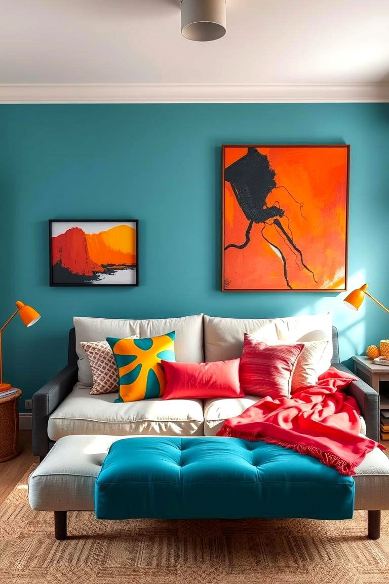 Futon with Bold Color Accents - 24 Futon Bedroom Ideas