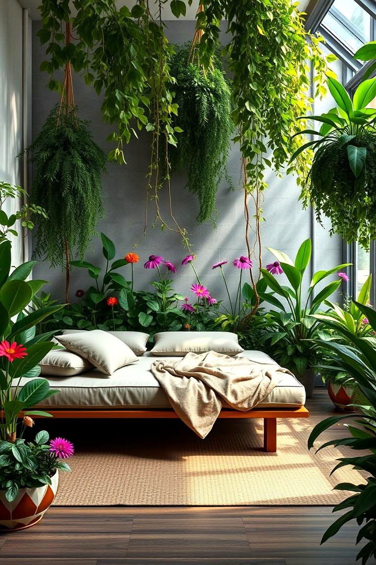 Futon with Indoor Garden - 24 Futon Bedroom Ideas