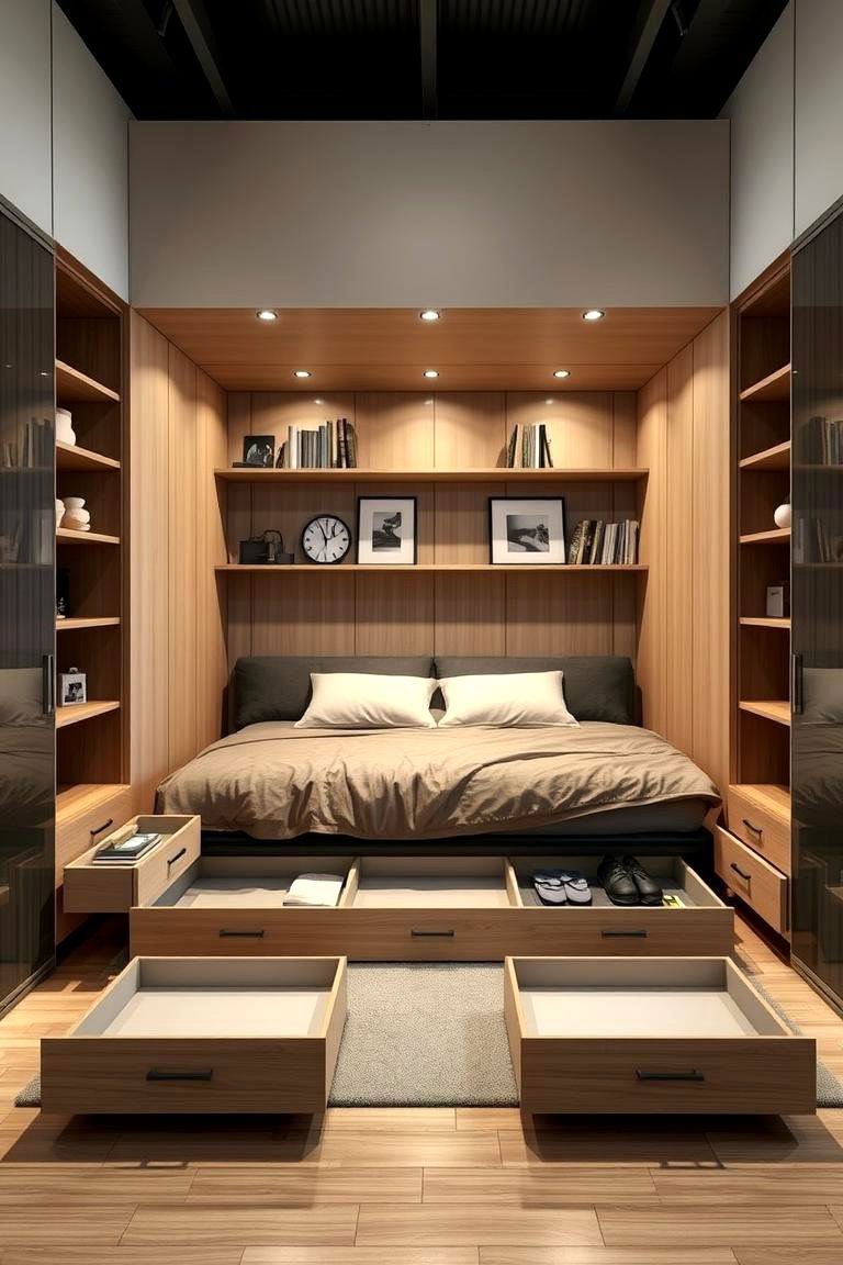Futon with Smart Storage Solutions - 24 Futon Bedroom Ideas