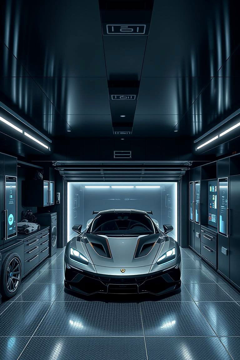 Futuristic Black Garage Makeover - 24 Black Garage Ideas