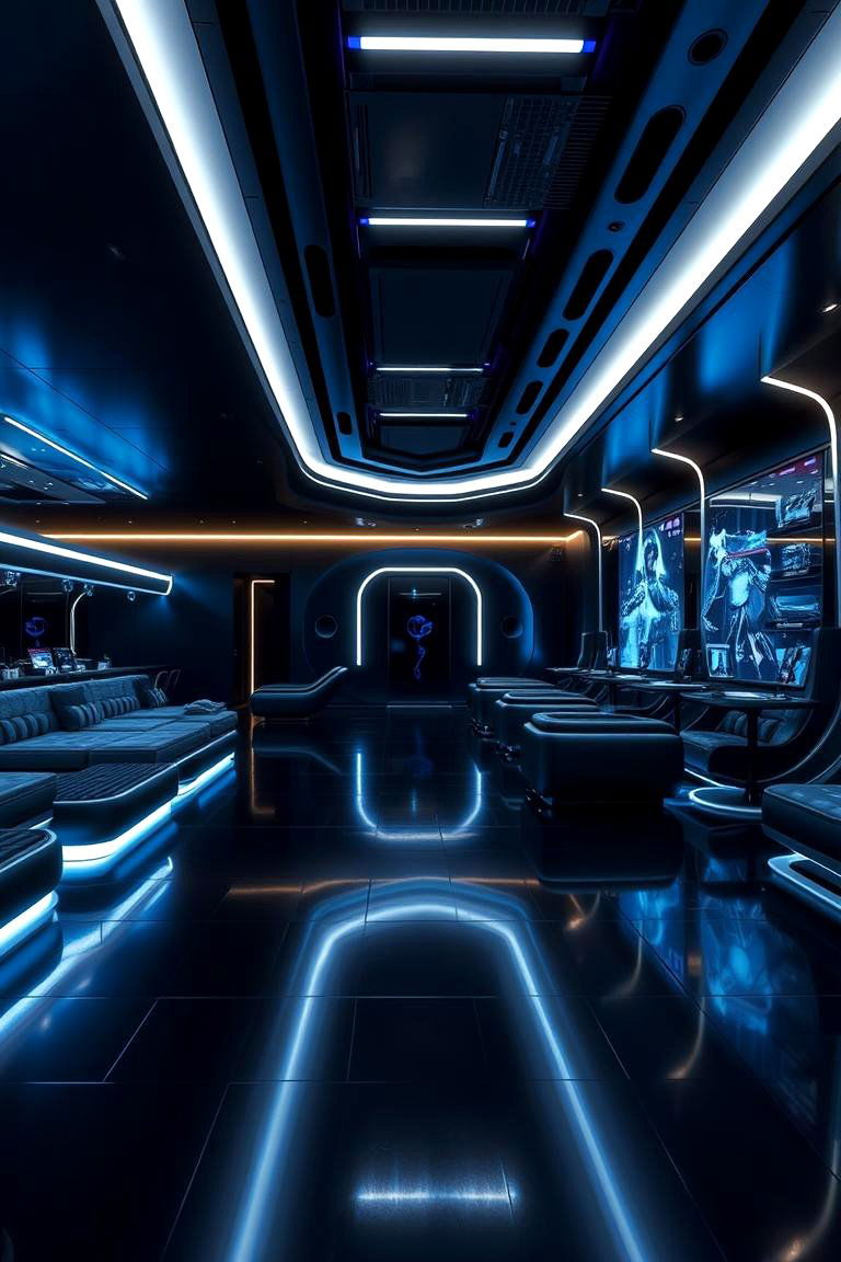 Futuristic Black Lounge - 24 Black Room Ideas