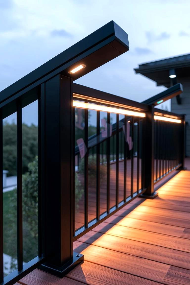 Futuristic Black Railing with Integrated LED Accents - 24 black deck railing ideas