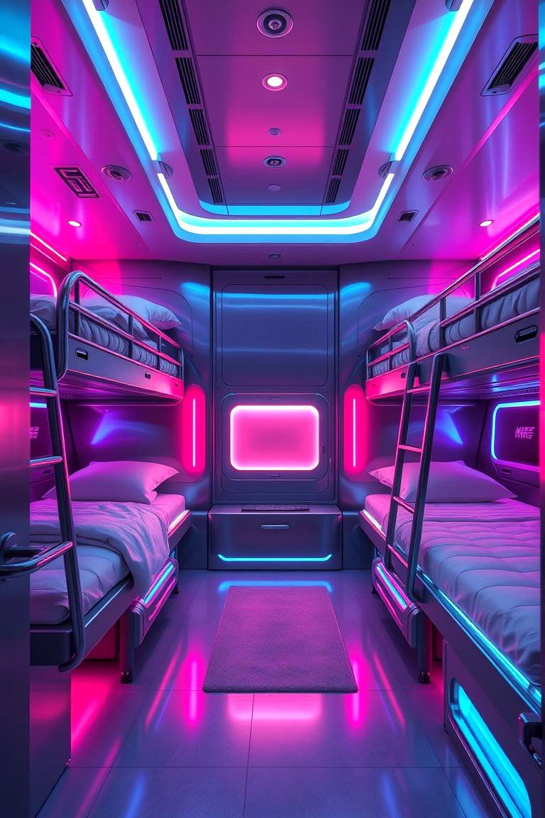 Futuristic Bunk Room with LED Lighting - 24 bunk room ideas