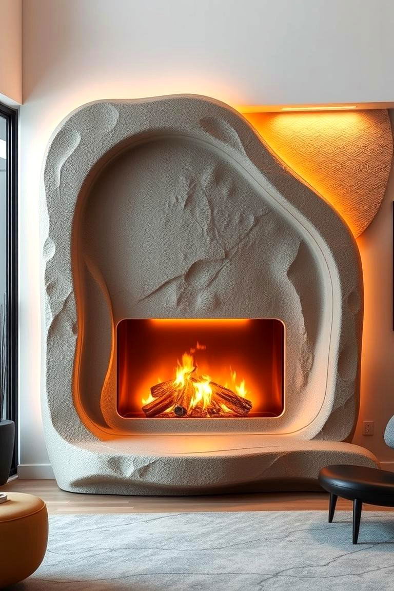 Futuristic Design Stucco Fireplace - 24 Stucco Fireplace Ideas