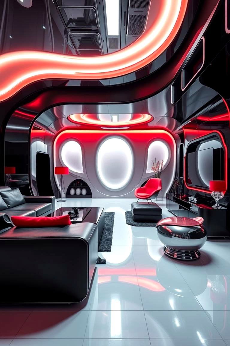 Futuristic Flair Sleek Black and Bold Red - 24 Black and Red Living Room Ideas