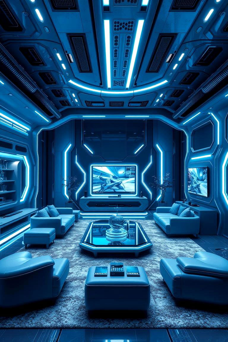 Futuristic Flair Sleek Blue and Grey Vision - 24 Blue and Grey Living Room Ideas