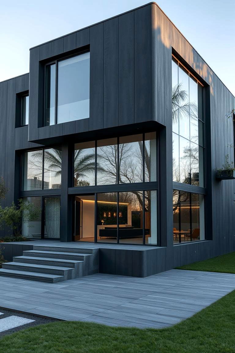 Futuristic Glass and Grey Fusion - 24 Dark Grey House Exterior Ideas