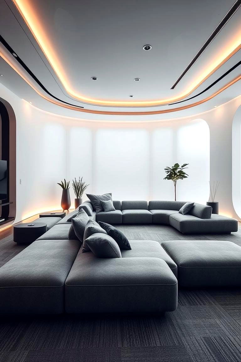 Futuristic Grey Minimalist Lounge - 24 Grey Sectional Living Room Ideas